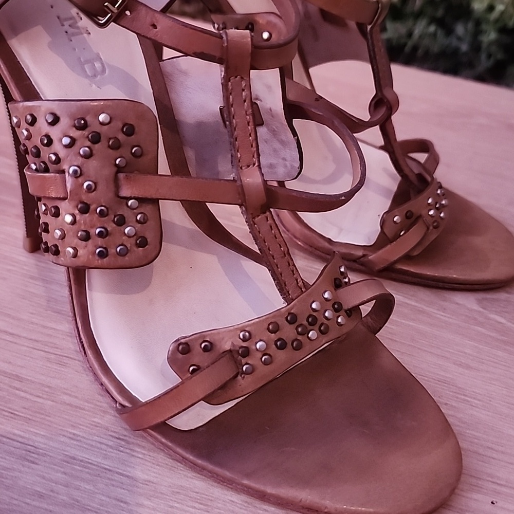 Brown Leather Studded L.A.M.B. Made in Brazil High Heel Sandals Size 6.5 - Picture 5 of 13